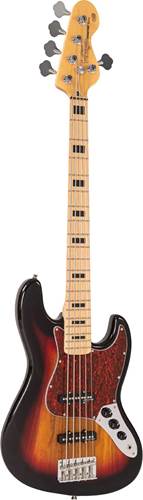 Vintage V495 5 String Coaster Series Bass Guitar 3 Tone Sunburst