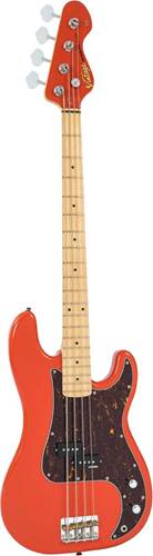 Vintage V4 ReIssued Maple Fingerboard Bass Guitar Firenza Red