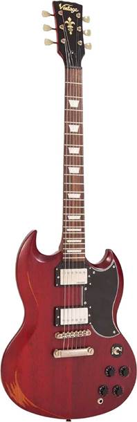 Vintage VS6 Icon Electric Guitar Distressed Cherry Red