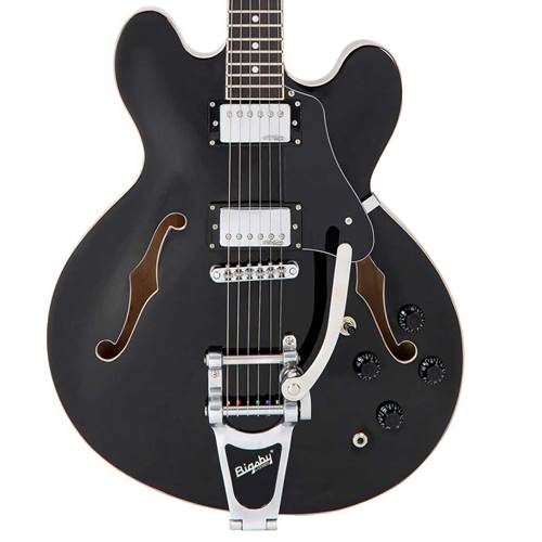 Vintage VSA500B Reissued Semi Acoustic Guitar with Bigsby Boulevard Black Vintage VSA500B Reissued Semi Acoustic Guitar with Bigsby Boulevard Black