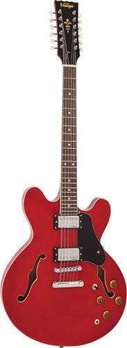 Vintage VSA500CR-12 Semi-Acoustic 12 String Guitar Cherry Red