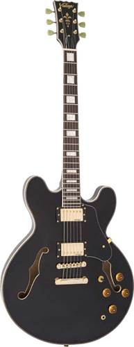 Vintage VSA500GBK ReIssued Semi-Acoustic Guitar Gold Hardware Gloss Black