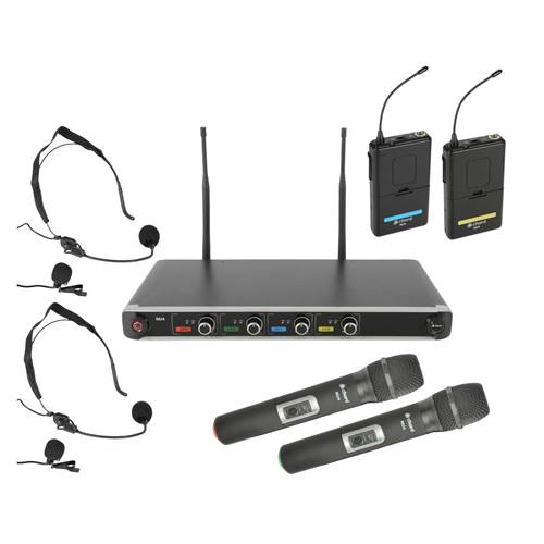 Chord NU4 Quad 2 x Handheld and 2 x Headset UHF Wireless Microphone System