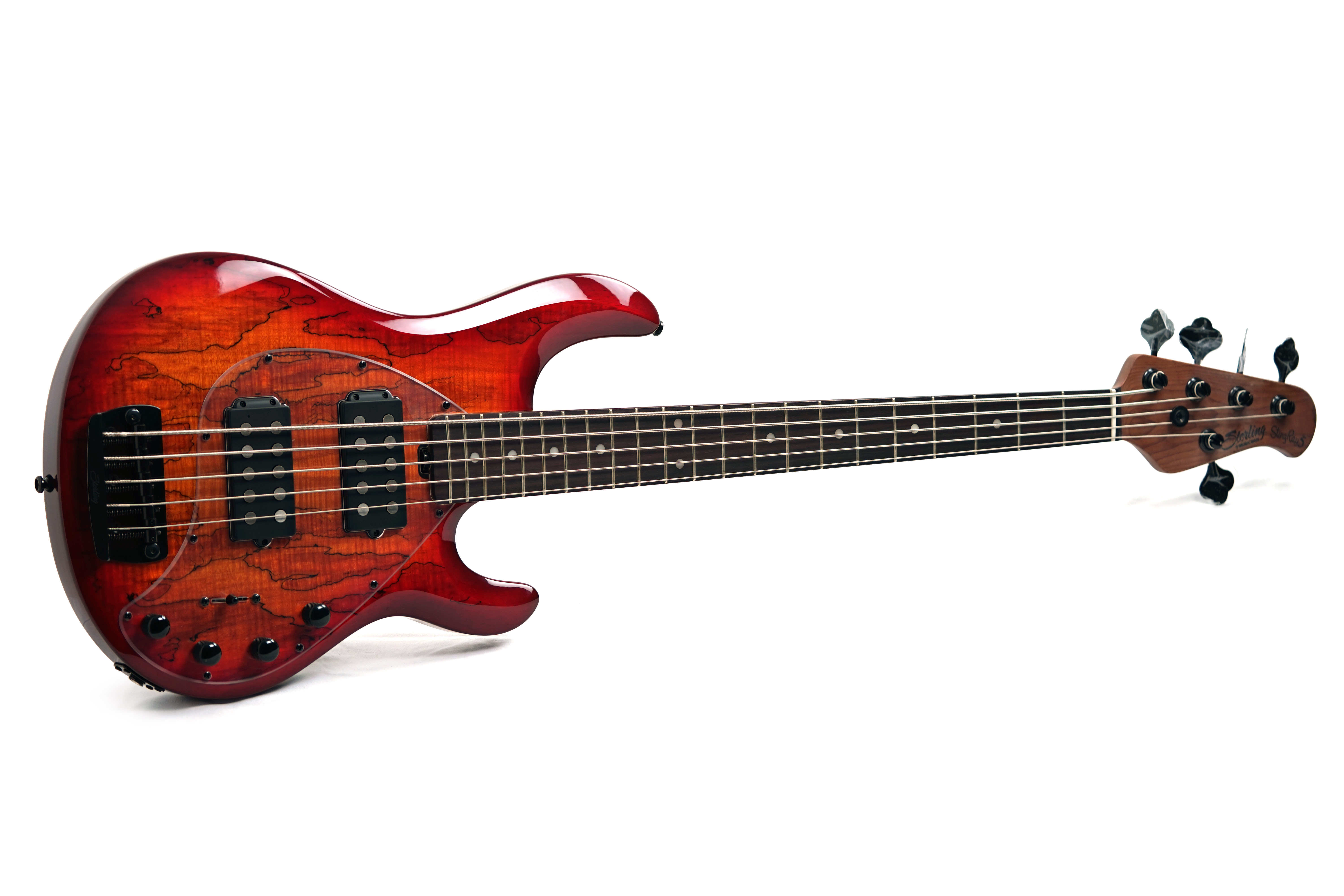 Music Man Sterling StingRay 5 HH RAY35HH Spalted Maple Blood Orange Burst