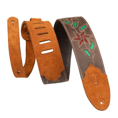 Levy's Flowering Vine Series Brown Leather Strap Red Flowers Green Leaves Levy's Flowering Vine Series Brown Leather Strap Red Flowers Green Leaves