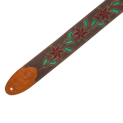 Levy's Flowering Vine Series Brown Leather Strap Red Flowers Green Leaves Levy's Flowering Vine Series Brown Leather Strap Red Flowers Green Leaves