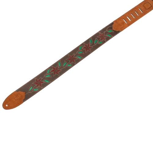 Levy's Flowering Vine Series Brown Leather Strap Red Flowers Green Leaves Levy's Flowering Vine Series Brown Leather Strap Red Flowers Green Leaves
