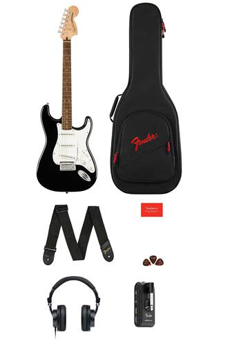 Squier Affinity Series Stratocaster Mustang Micro Pack Indian Laurel Fingerboard Black Gig Bag Squier Affinity Series Stratocaster Mustang Micro Pack Indian Laurel Fingerboard Black Gig Bag