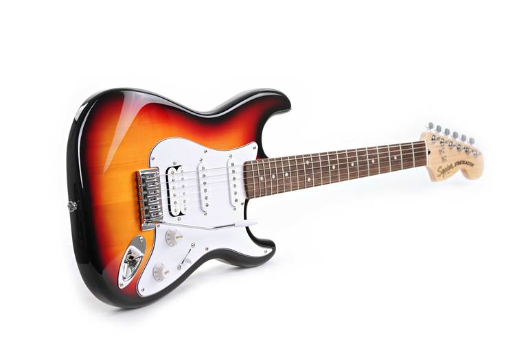 Squier Affinity Series Stratocaster Junior HSS Laurel Fingerboard White Pickguard 3 Colour Sunburst Squier Affinity Series Stratocaster Junior HSS Laurel Fingerboard White Pickguard 3 Colour Sunburst