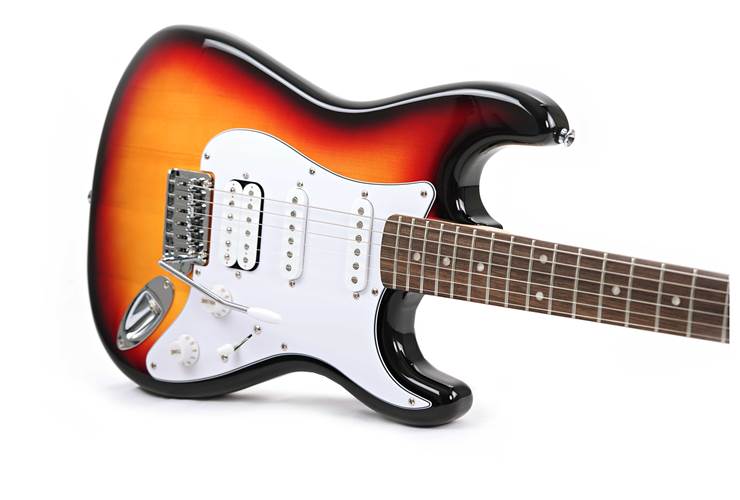 Squier Affinity Series Stratocaster Junior HSS Laurel Fingerboard White Pickguard 3 Colour Sunburst Squier Affinity Series Stratocaster Junior HSS Laurel Fingerboard White Pickguard 3 Colour Sunburst