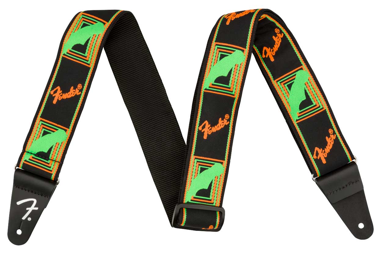 Fender Neon Monogrammed Strap Green and Orange 2
