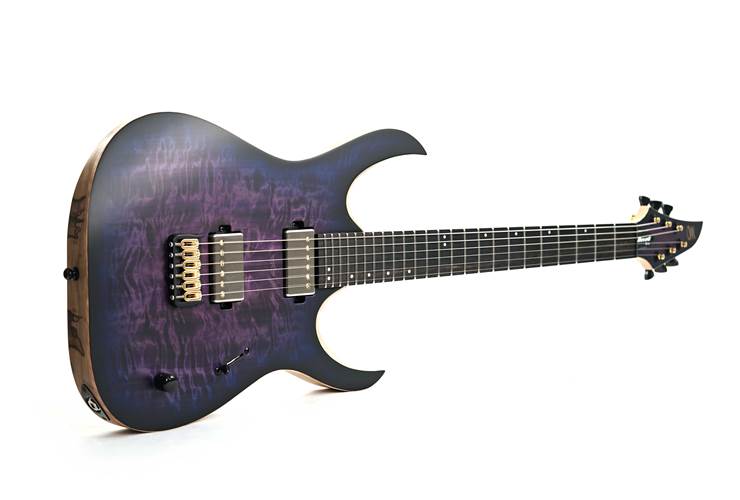 Mayones Duvell Elite 6 4A Curly Poplar Trans Dirty Purple Blue Burst #DF2411881 Mayones Duvell Elite 6 4A Curly Poplar Trans Dirty Purple Blue Burst #DF2411881