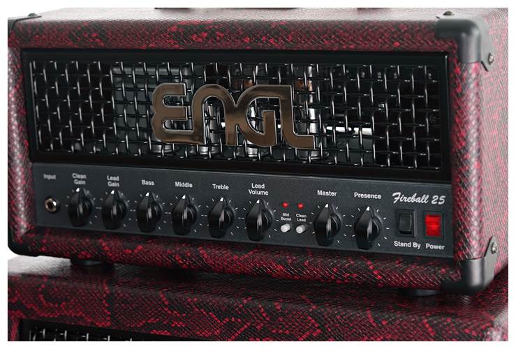 Engl Custom Shop E633 Fireball 25 Valve Amp Head + E112VSB 1x12 Slanted Cabinet - Red Snakeskin with Red Illumination #6332513701 Engl Custom Shop E633 Fireball 25 Valve Amp Head + E112VSB 1x12 Slanted Cabinet - Red Snakeskin with Red Illumination #6332513701