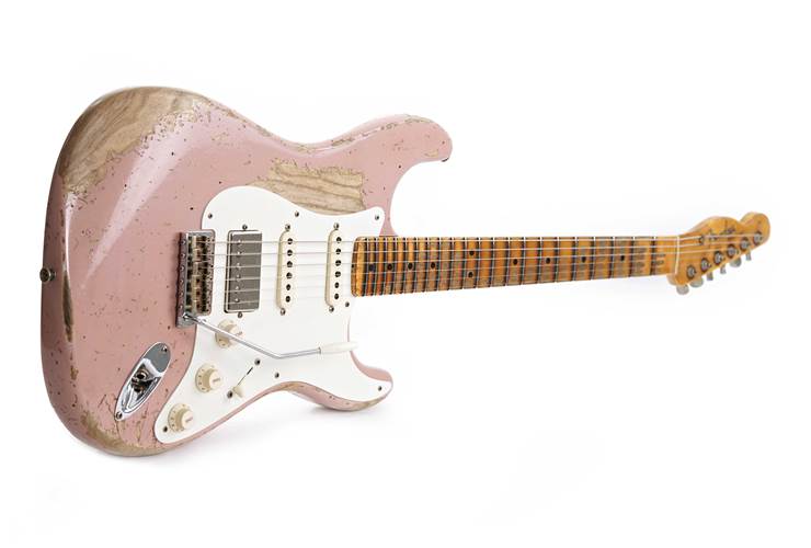 Fender Custom Shop 1957 Stratocaster HSS Super Heavy Relic Reversed Tele Headstock Dark Shell Pink #R125293 Fender Custom Shop 1957 Stratocaster HSS Super Heavy Relic Reversed Tele Headstock Dark Shell Pink #R125293