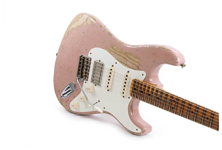 Fender Custom Shop 1957 Stratocaster HSS Super Heavy Relic Reversed Tele Headstock Dark Shell Pink #R125293 Fender Custom Shop 1957 Stratocaster HSS Super Heavy Relic Reversed Tele Headstock Dark Shell Pink #R125293