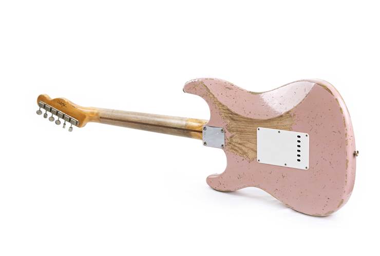 Fender Custom Shop 1957 Stratocaster HSS Super Heavy Relic Reversed Tele Headstock Dark Shell Pink #R125293 Fender Custom Shop 1957 Stratocaster HSS Super Heavy Relic Reversed Tele Headstock Dark Shell Pink #R125293