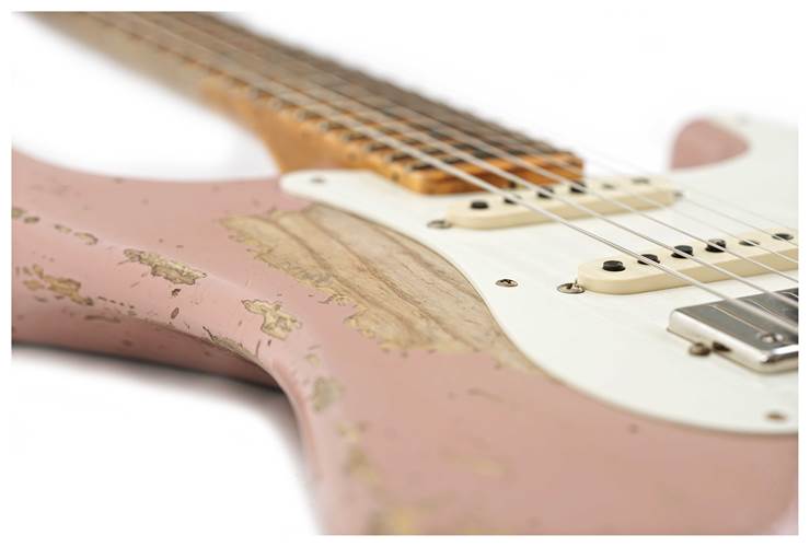 Fender Custom Shop 1957 Stratocaster HSS Super Heavy Relic Reversed Tele Headstock Dark Shell Pink #R125293 Fender Custom Shop 1957 Stratocaster HSS Super Heavy Relic Reversed Tele Headstock Dark Shell Pink #R125293
