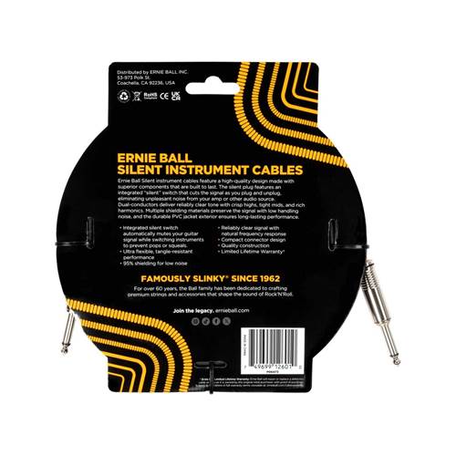 Ernie Ball 20 Feet Straight / Straight Silent Instrument Cable Ernie Ball 20 Feet Straight / Straight Silent Instrument Cable