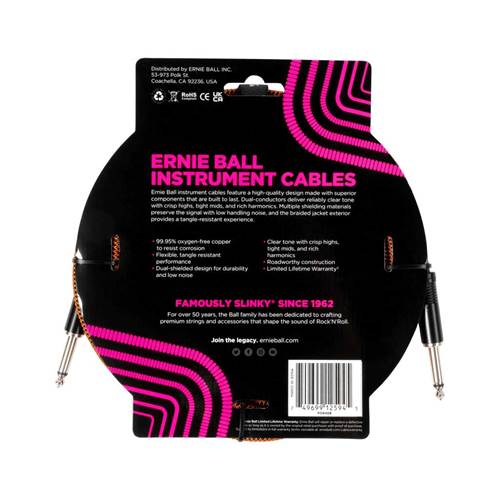 Ernie Ball 10 Feet Braided Instrument Cable Straight / Straight Pumpkin Pie Ernie Ball 10 Feet Braided Instrument Cable Straight / Straight Pumpkin Pie