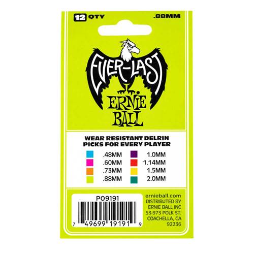 Ernie Ball Everlast Green 0.88mm 12 Pack Plectrums Ernie Ball Everlast Green 0.88mm 12 Pack Plectrums
