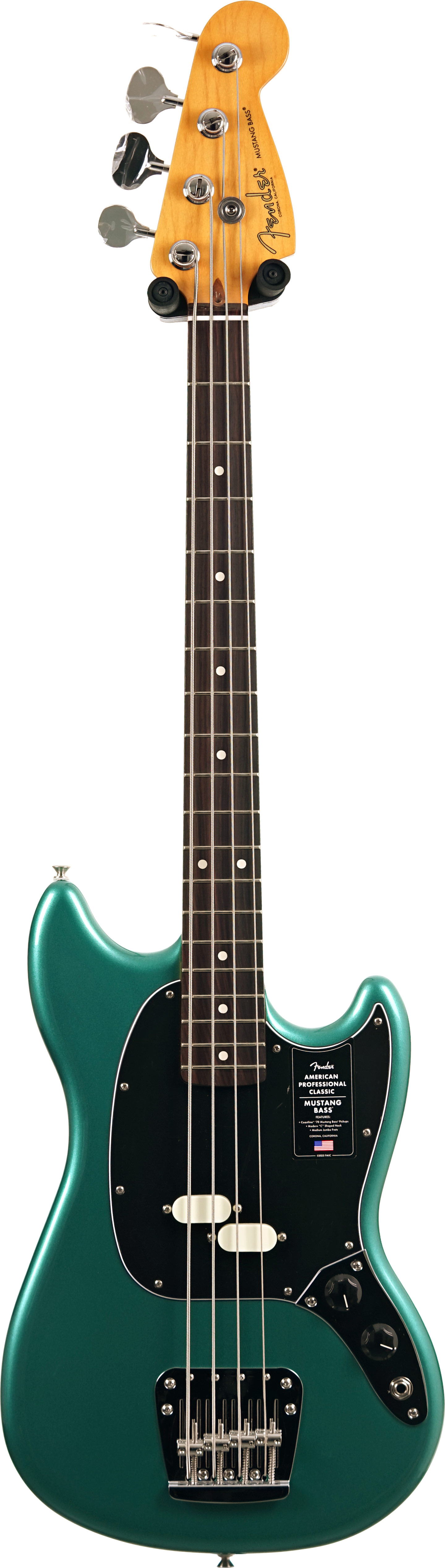 Fender American Professional Classic Mustang Short Scale Bass Faded Sherwood Green Metallic Rosewood Fingerboard #US25070403