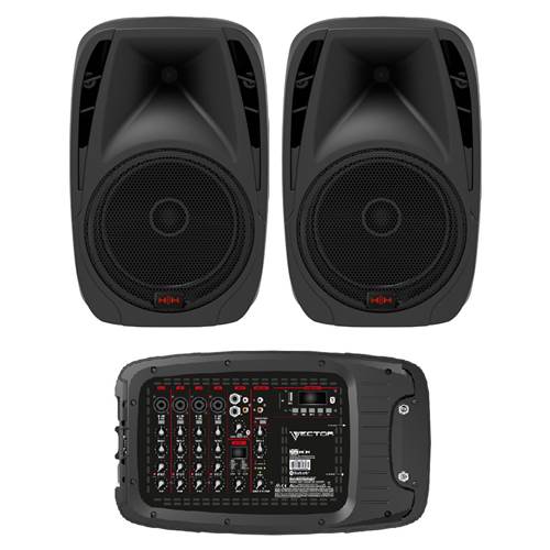 HH Vector VRC-210 Portable PA system 2x500W 6 channel mixer with Bluetooth and DSP HH Vector VRC-210 Portable PA system 2x500W 6 channel mixer with Bluetooth and DSP