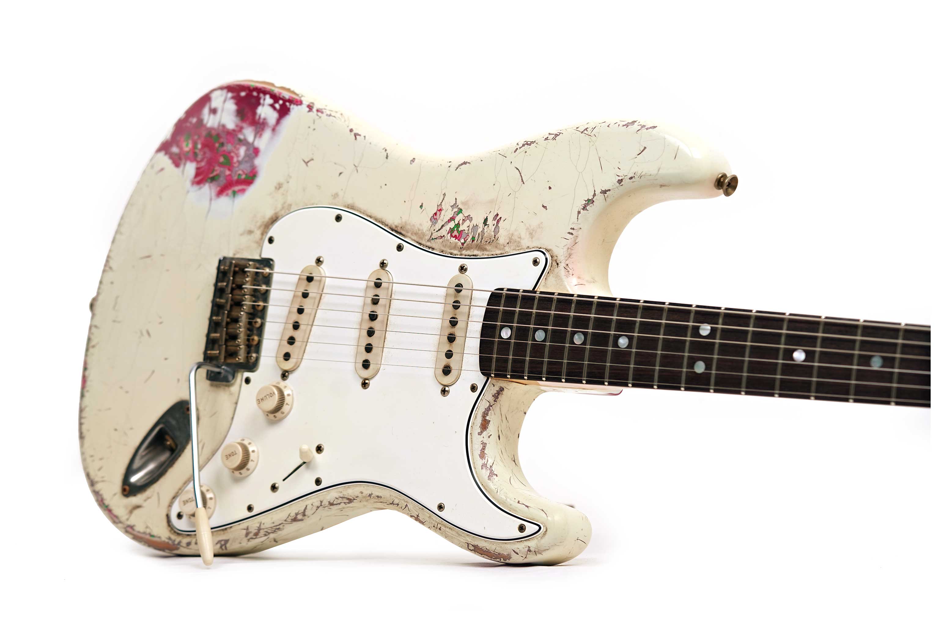 Fender Custom Shop 1969 Stratocaster Medium Heavy Relic Faded Olympic White Over Pink Paisley Masterbuilt by Austin MacNutt #R147594