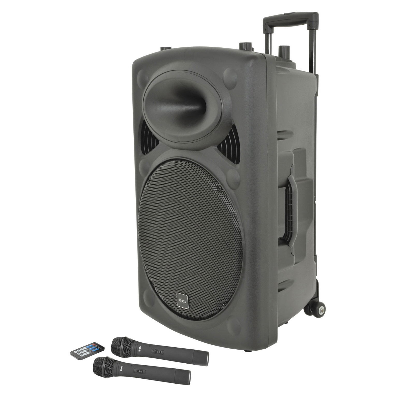 QTX QR15PA Portable PA Speaker with TWS + 2 x UHF Microphones
