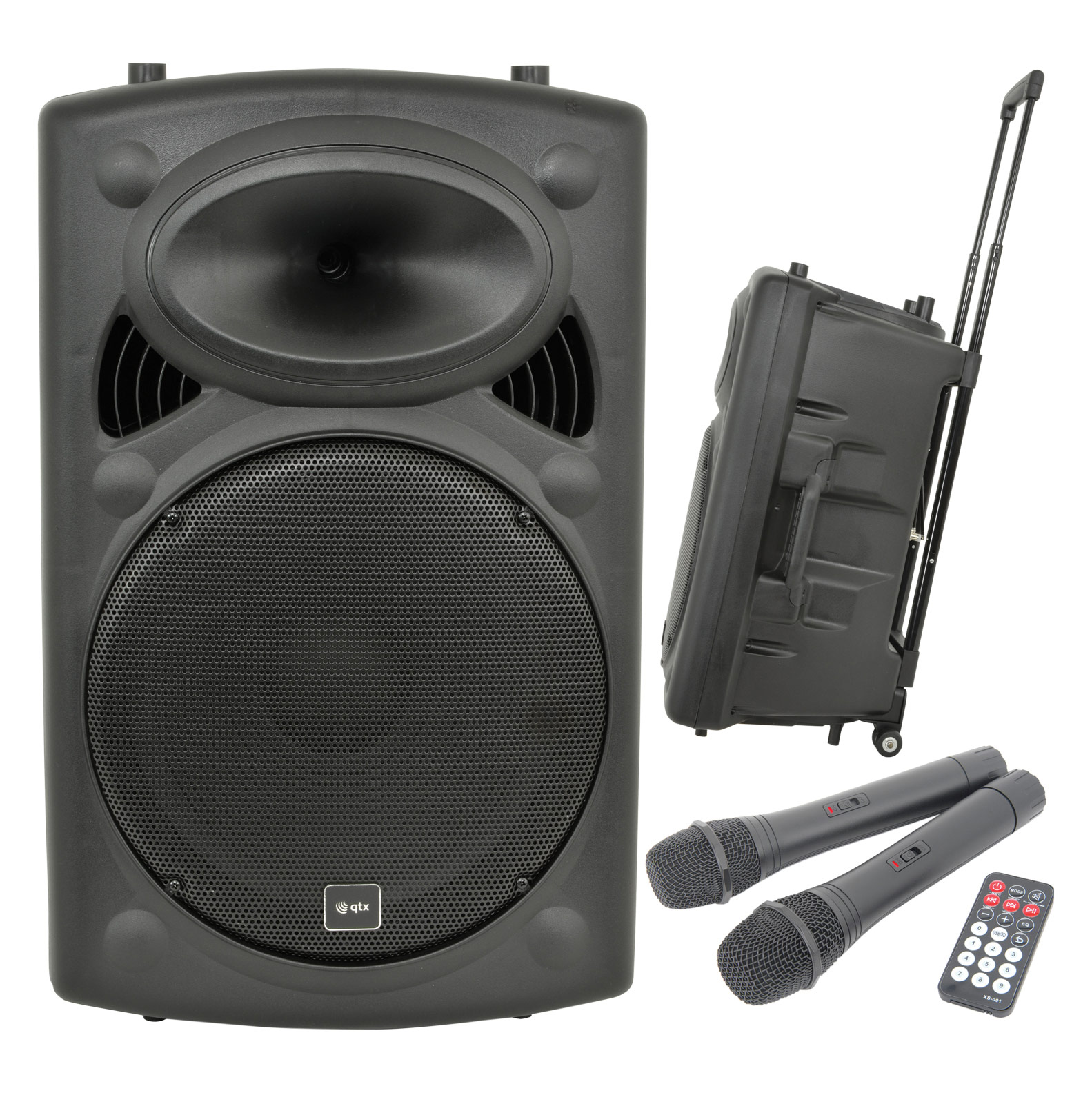 QTX QR15PA Portable PA Speaker with TWS + 2 x UHF Microphones