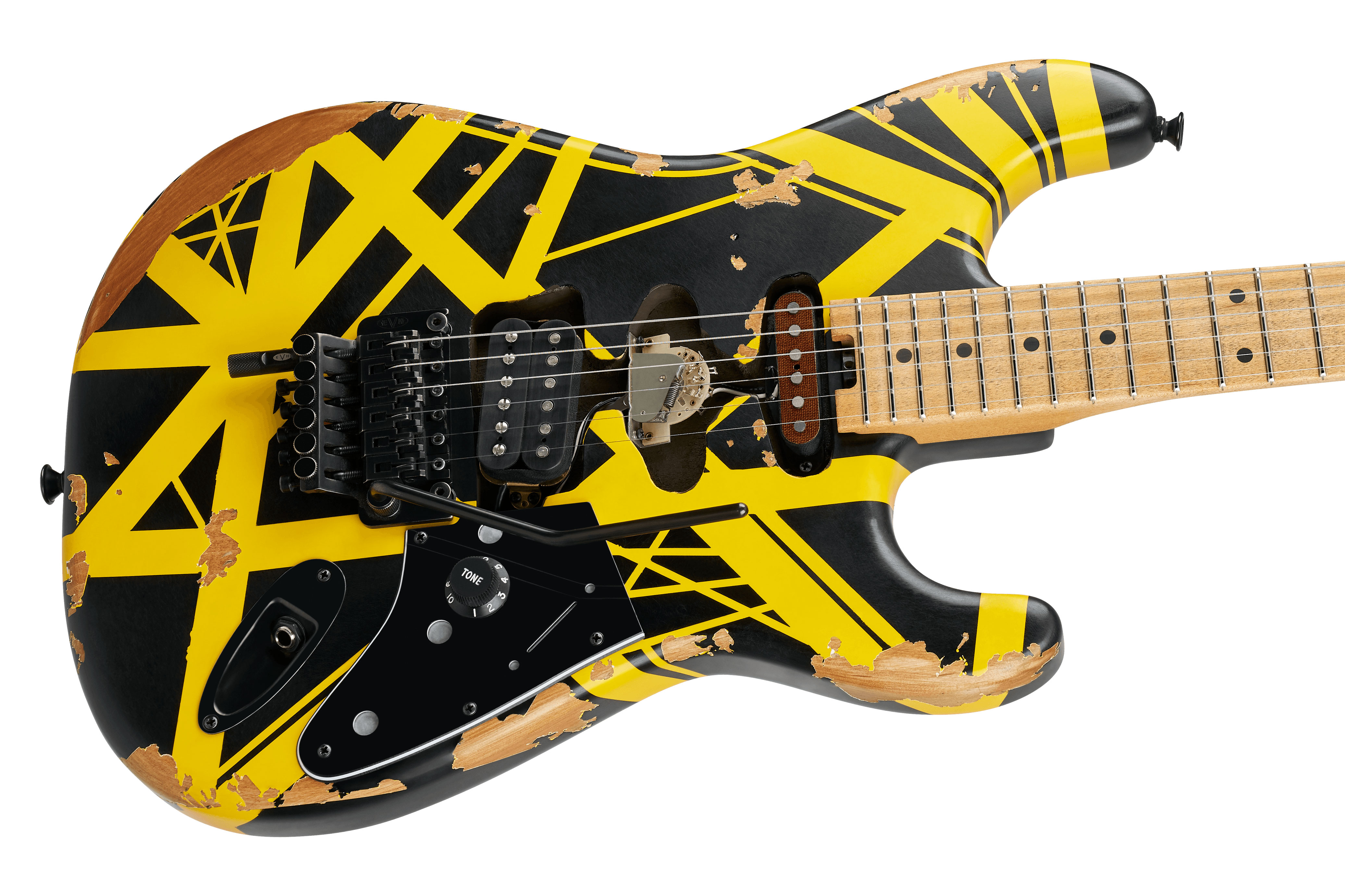 EVH Limited Edition Striped Series Frankenstein Frankie Maple Fingerboard Black with Yellow Stripes Aged