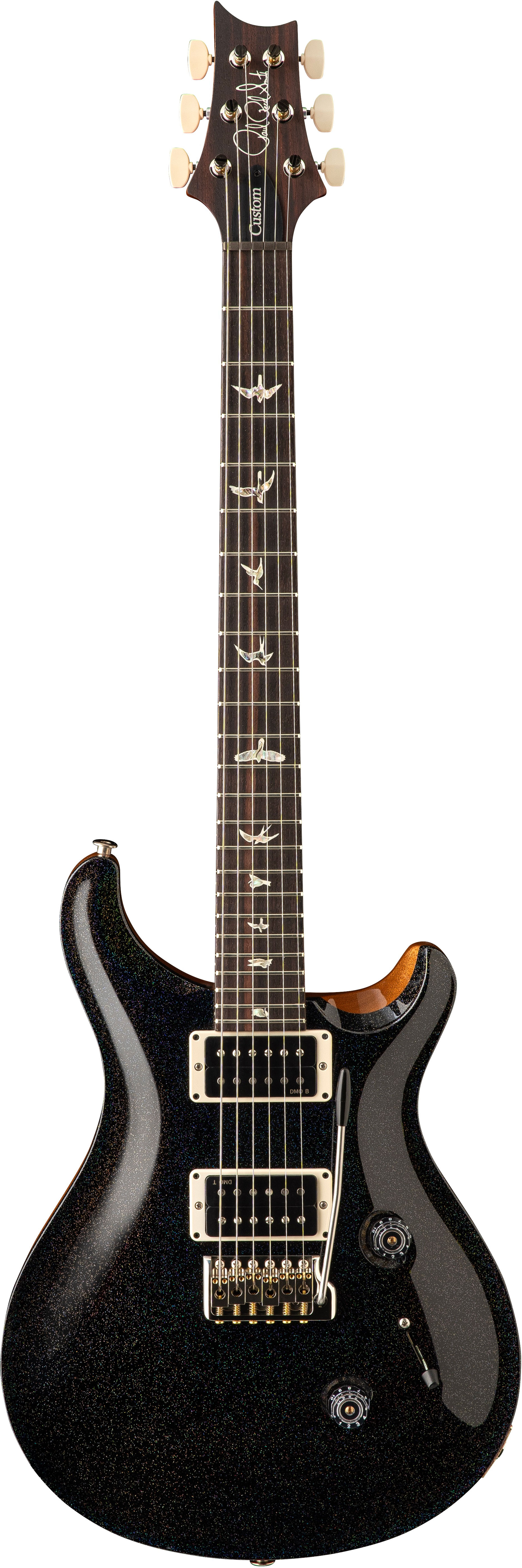 PRS Custom 24 Black Rainbow Holoflake Top & Binding (Natural Back)