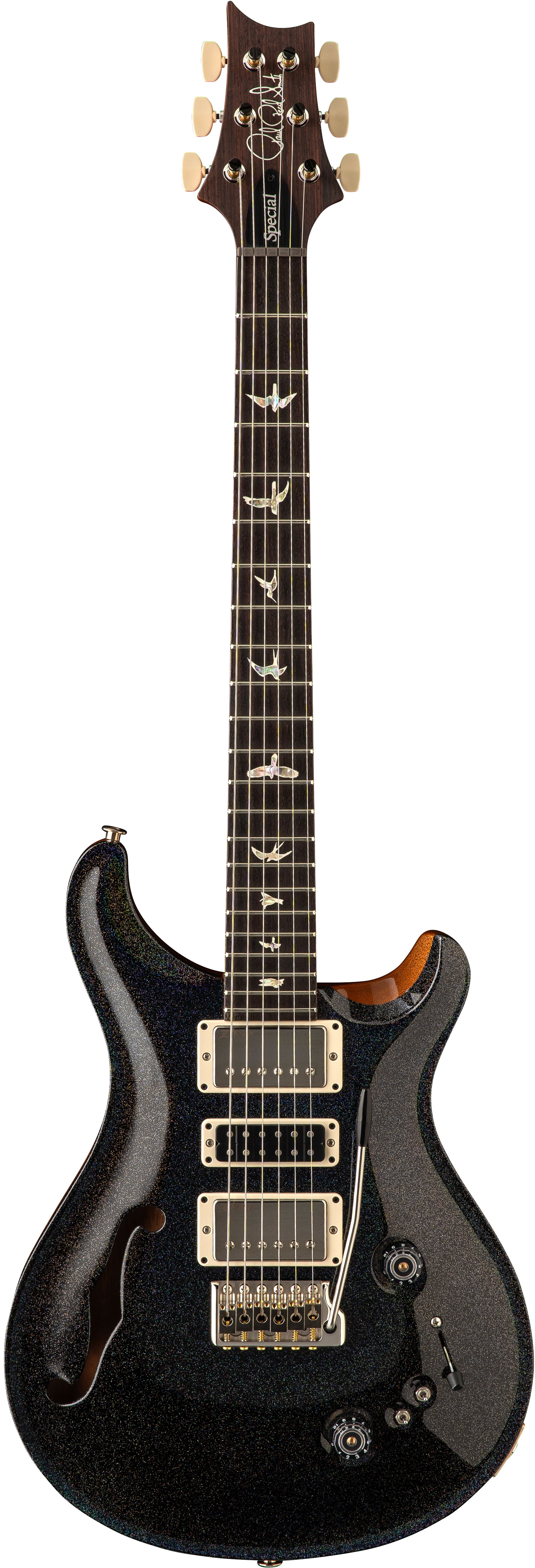 PRS Special Semi-Hollow Black Rainbow Holoflake Top & Binding (Natural Back)