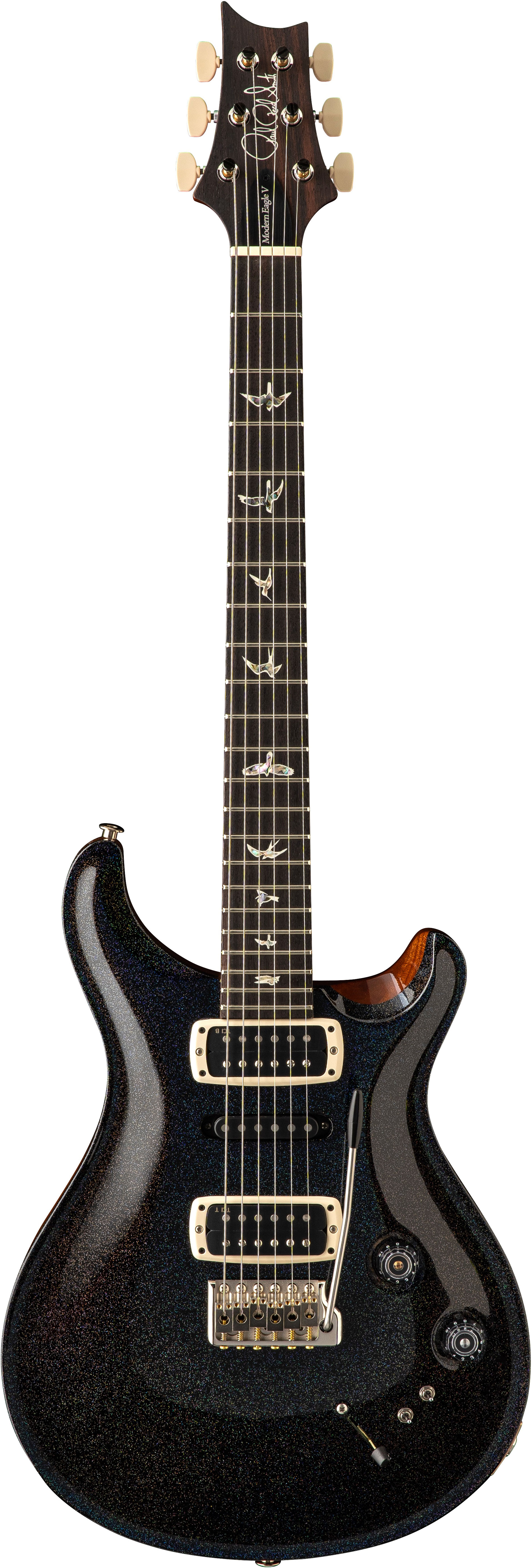 PRS Modern Eagle V Black Rainbow Holoflake Top & Binding (Natural Back)