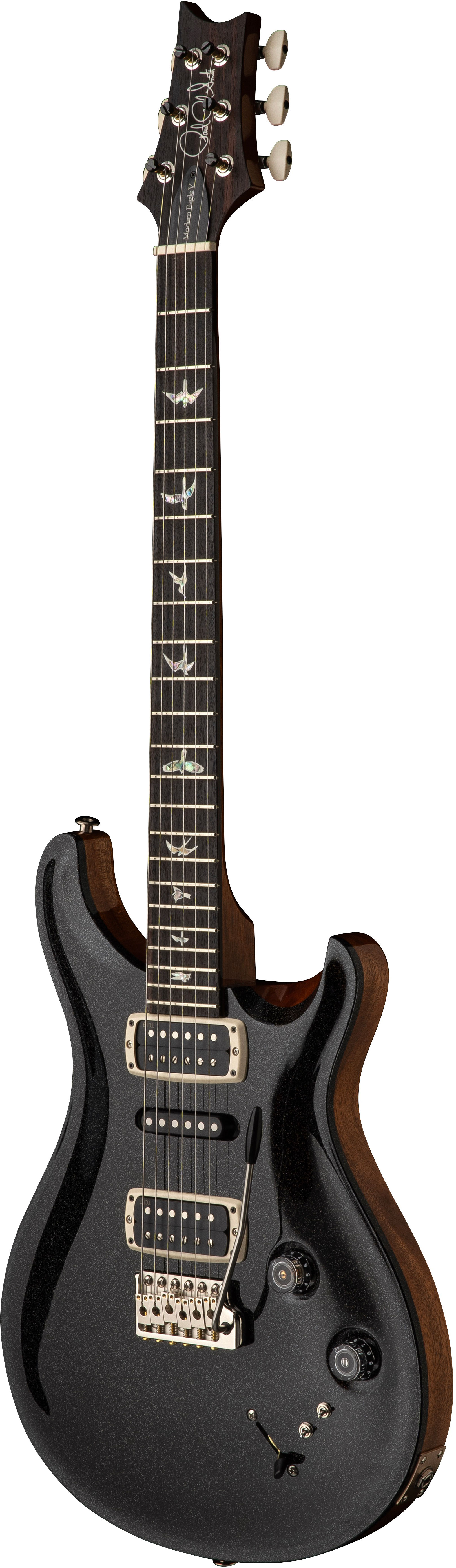 PRS Modern Eagle V Black Rainbow Holoflake Top & Binding (Natural Back)