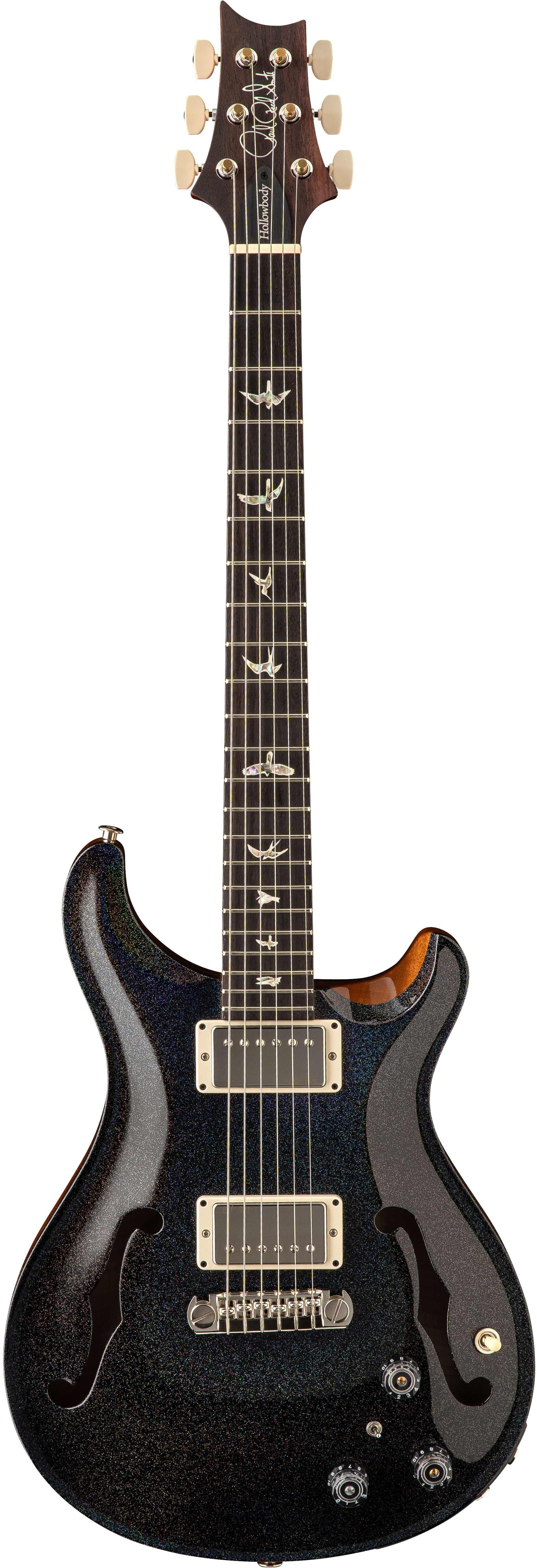 PRS Hollowbody II Piezo Black Rainbow Holoflake Top Back & Binding (Natural Sides)