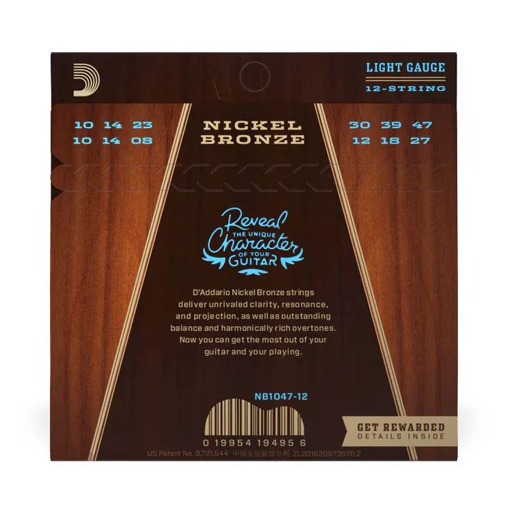 D'Addario 10-47 Light 12-String, Nickel Bronze Acoustic Guitar Strings