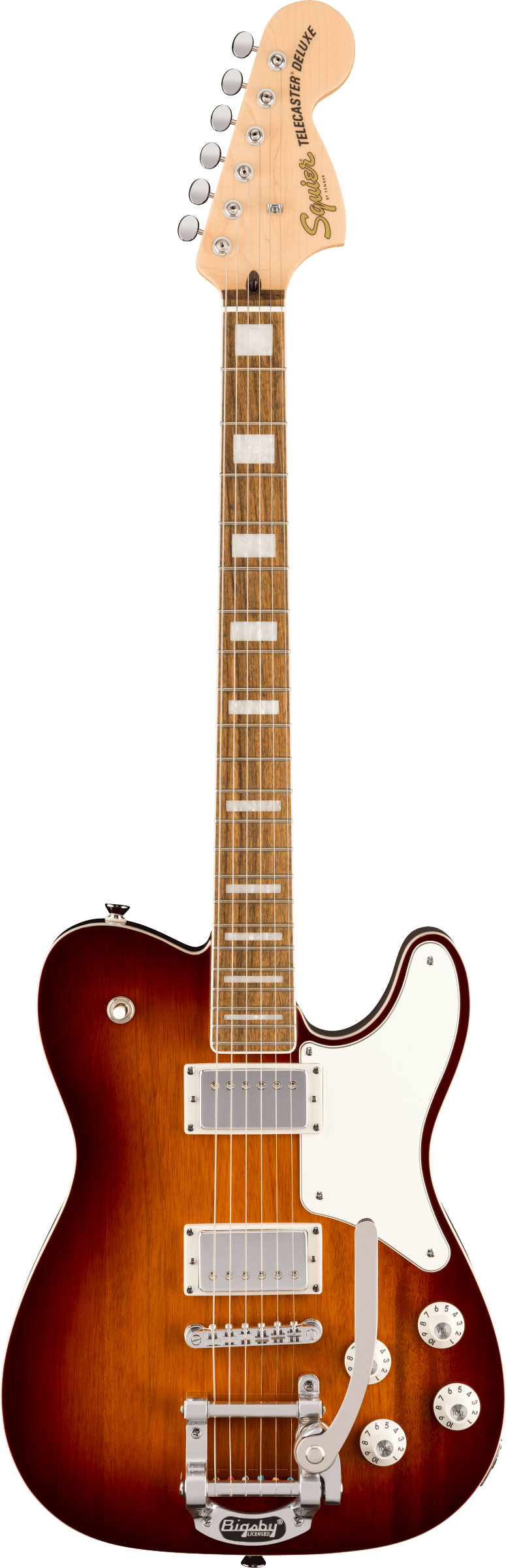 Squier Paranormal Troublemaker Telecaster Deluxe Bigsby Parchment Pickguard Honey Sunburst Indian Laurel Fingerboard