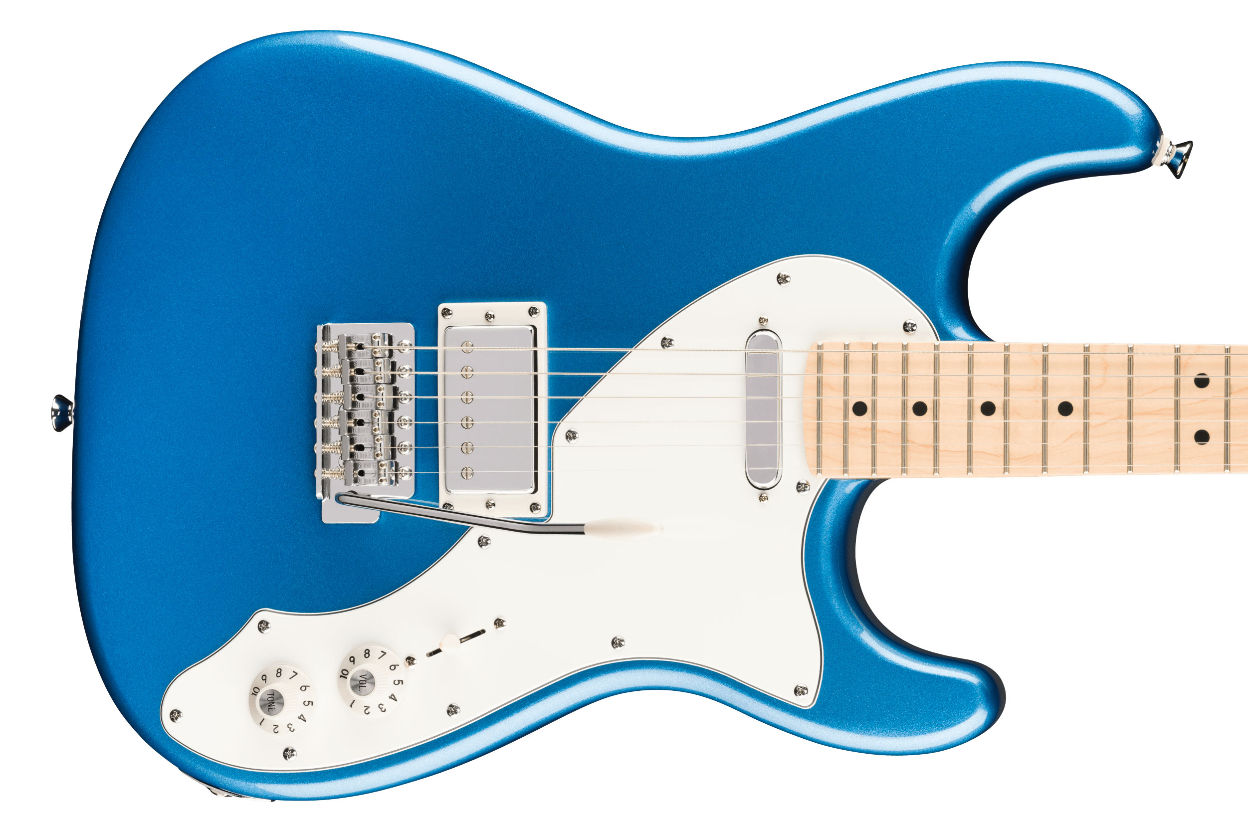 Squier Paranormal Stratocaster Deluxe Parchment Pickguard Lake Placid Blue Maple Fingerboard