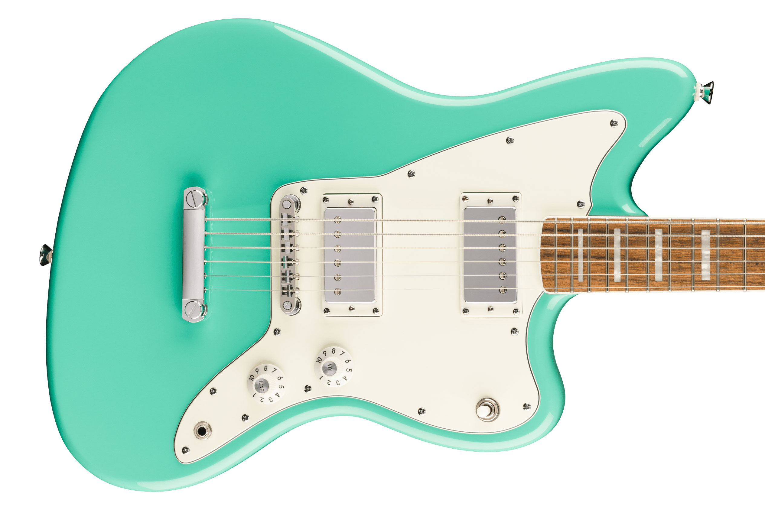Squier Paranormal Baritone Jazzmaster HH Parchment Pickguard Sea Foam Green Indian Laurel Fingerboard