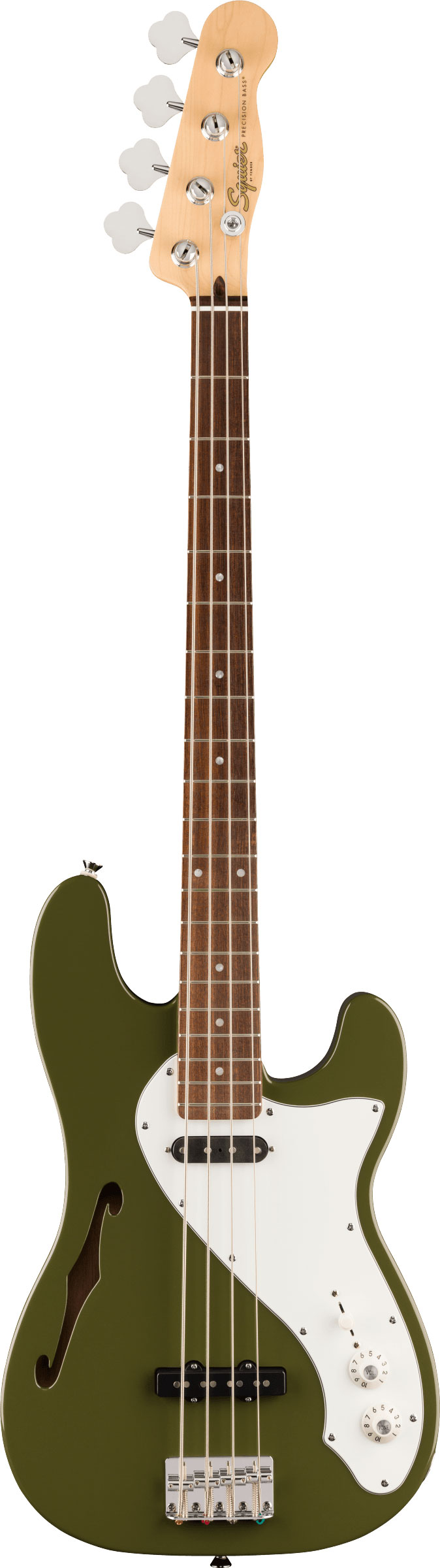 Squier Paranormal Precision Bass Thinline SJ Parchment Pickguard Olive Indian Laurel Fingerboard