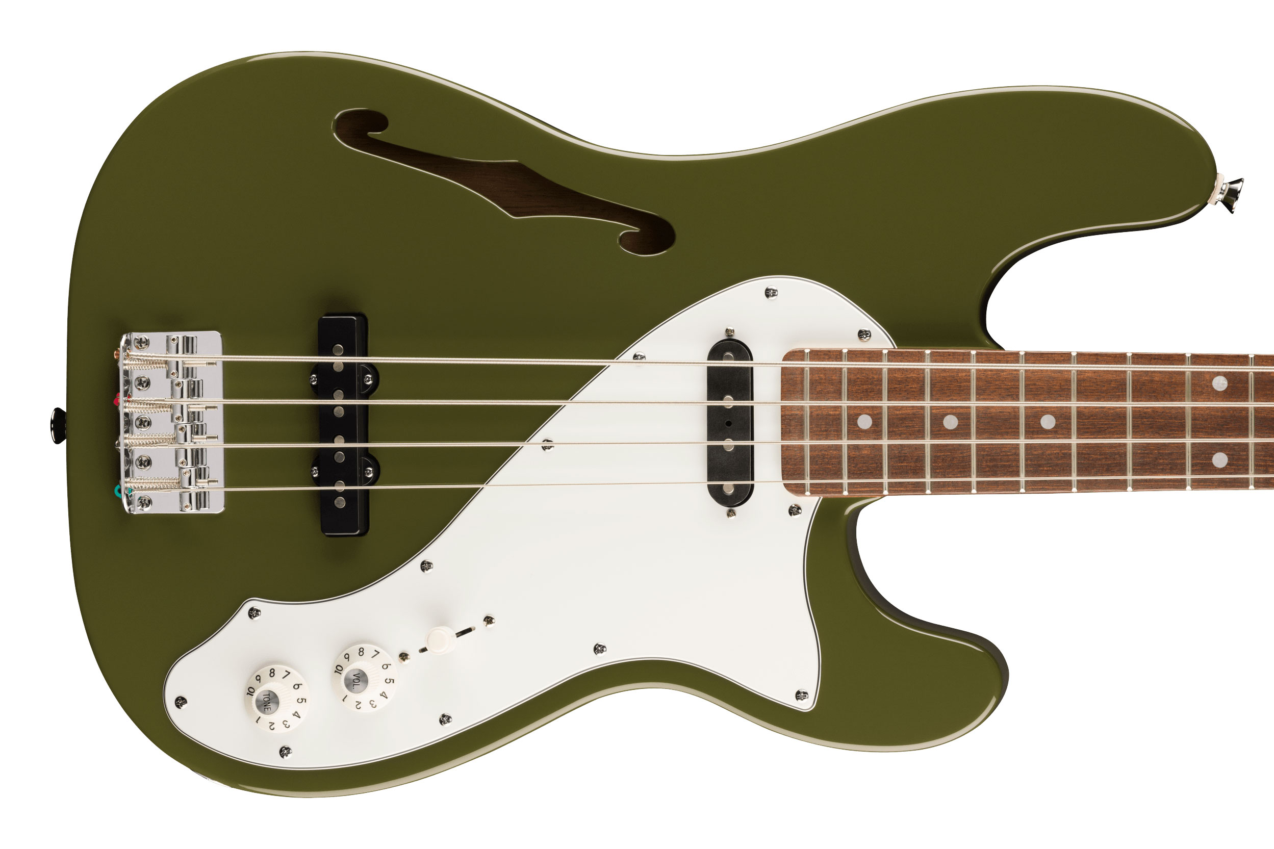 Squier Paranormal Precision Bass Thinline SJ Parchment Pickguard Olive Indian Laurel Fingerboard
