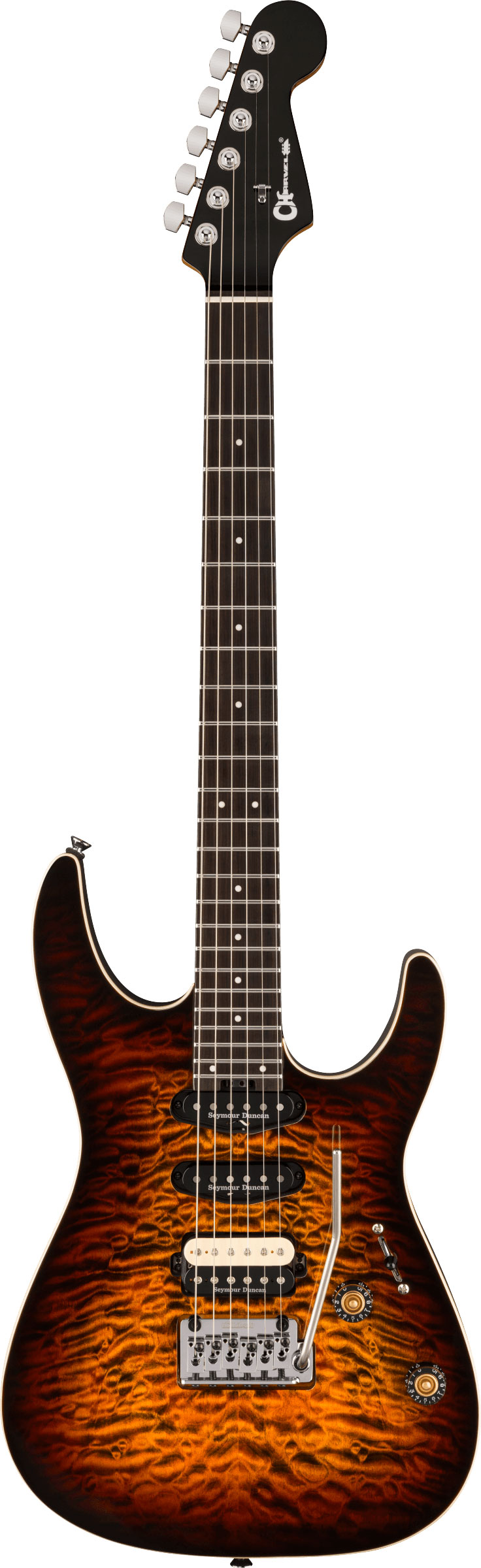 Charvel Pro-Mod Plus Dinky DK24 HSS 2PT EB QM Ebony Fingerboard Amber Tiger Eye