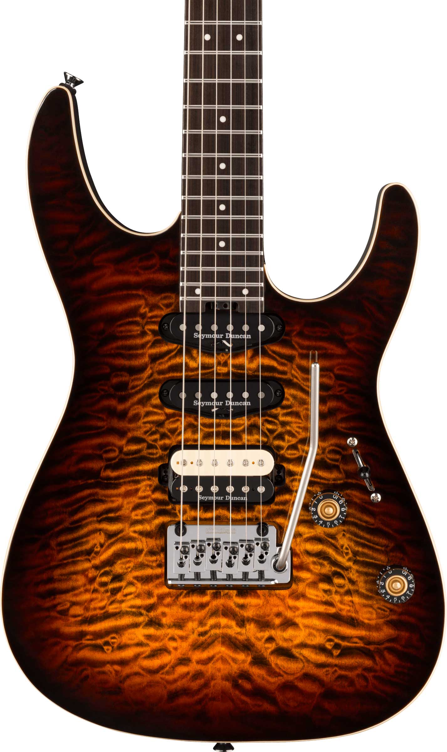 Charvel Pro-Mod Plus Dinky DK24 HSS 2PT EB QM Ebony Fingerboard Amber Tiger Eye