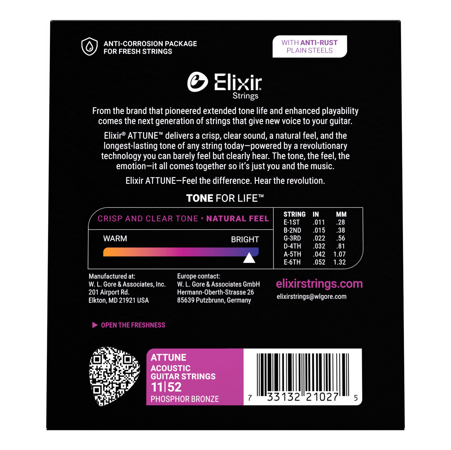 Elixir ATTUNE 92/8 Phosphor Bronze Custom Light 11-52