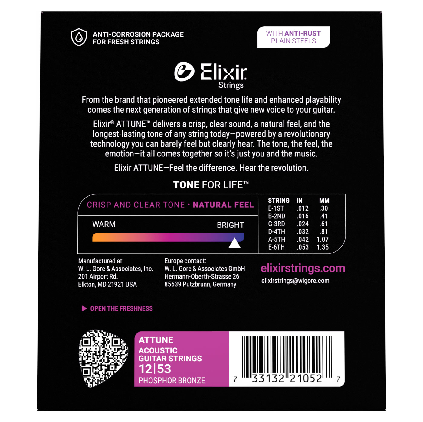 Elixir ATTUNE 92/8 Phosphor Bronze Light 12-53