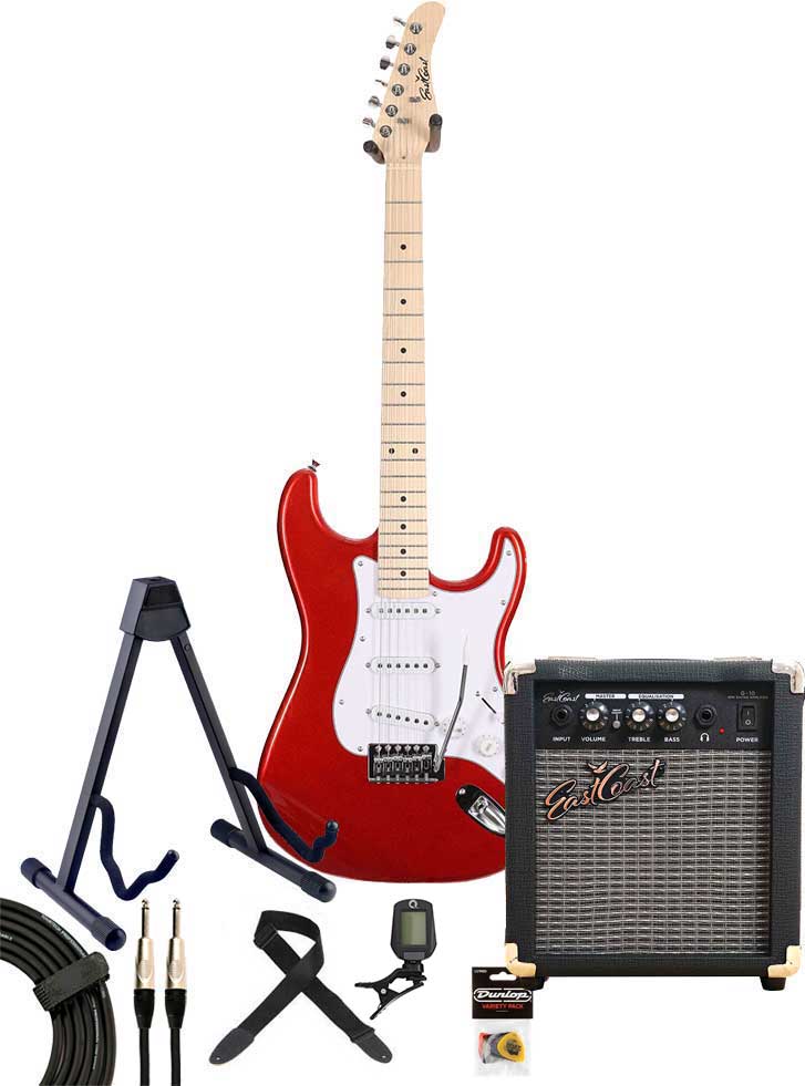 EastCoast ST1 Electric Guitar Pack Candy Red