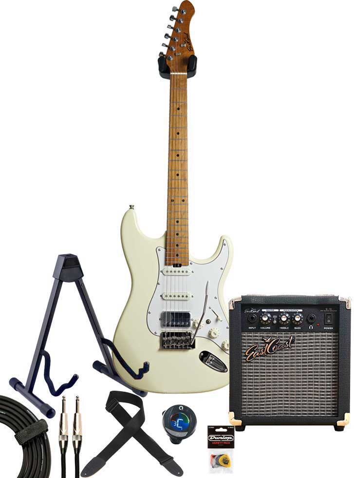 EastCoast ST2 Electric Guitar Pack Vintage White