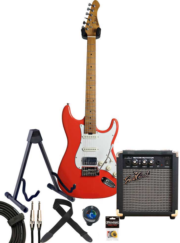 EastCoast ST2 Electric Guitar Pack Racecar Red