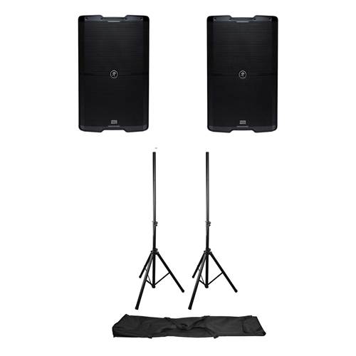 Mackie SRM215 V-Class 15 2000W Loudspeakers with Speaker Stands