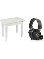 Kinsman KPB01 Piano Bench White and HP-PMH20 Professional Monitoring Headphones